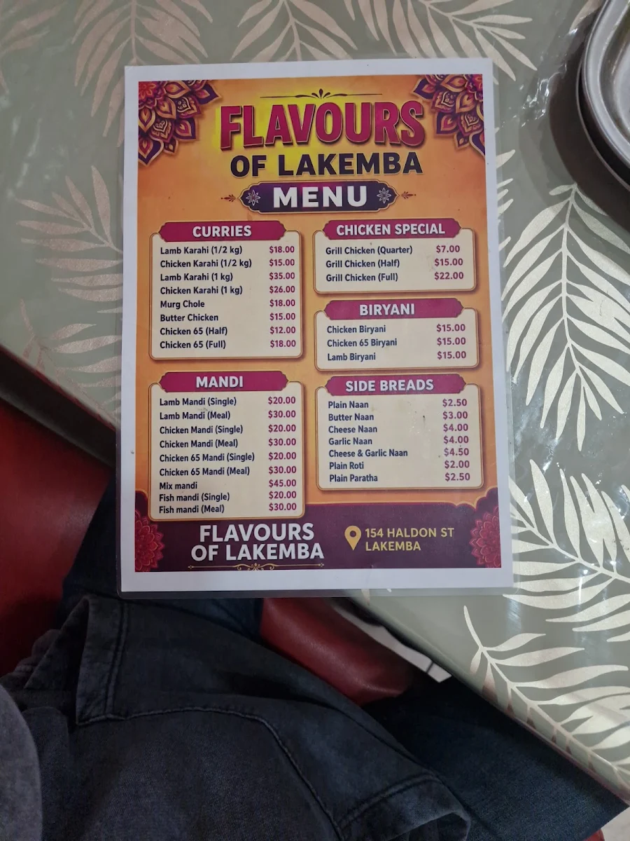 Menu, Flavours of lakemba (Indo-Pak Cuisine)