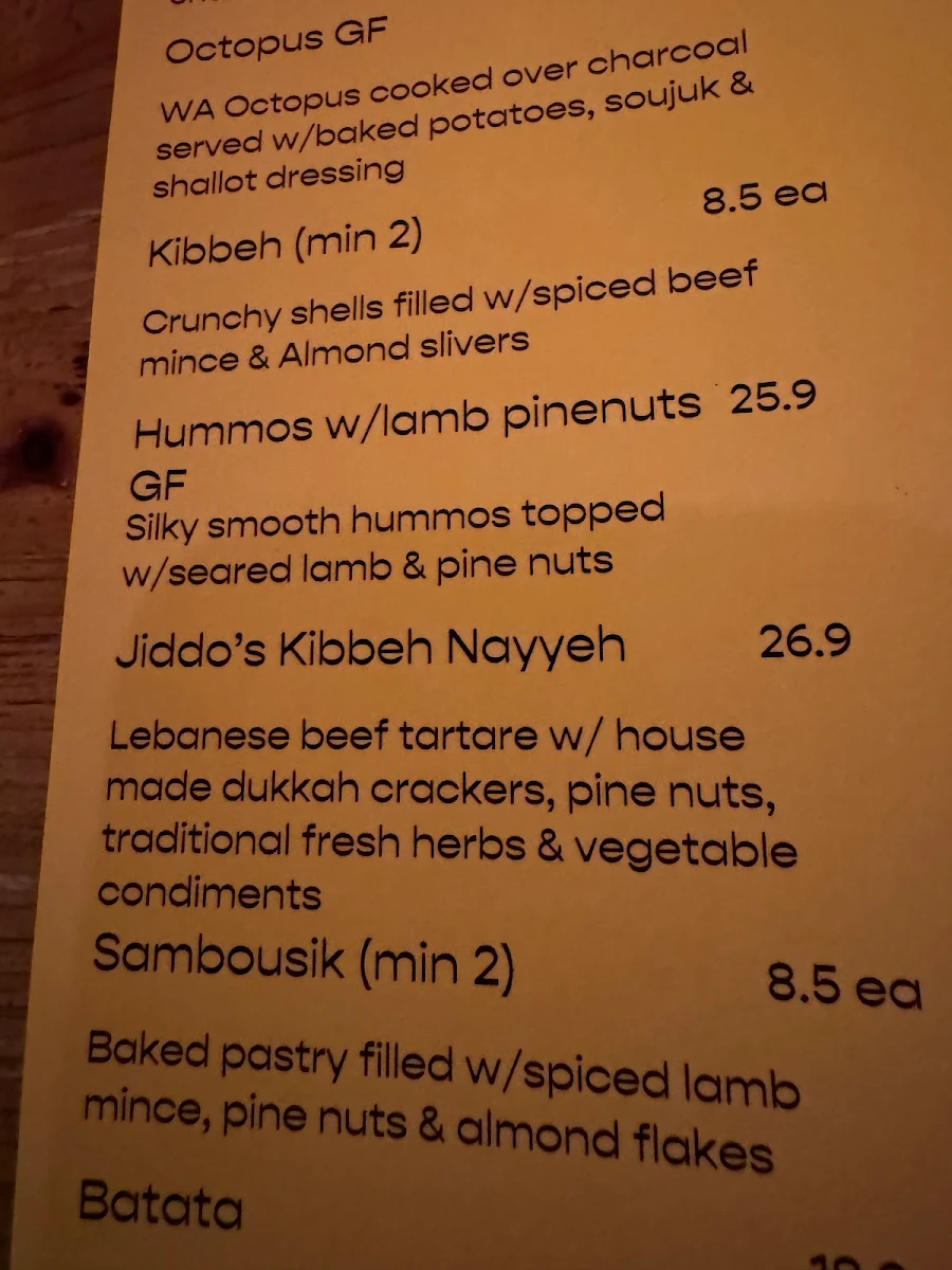 Menu, Teta's Authentic Lebanese Restaurant