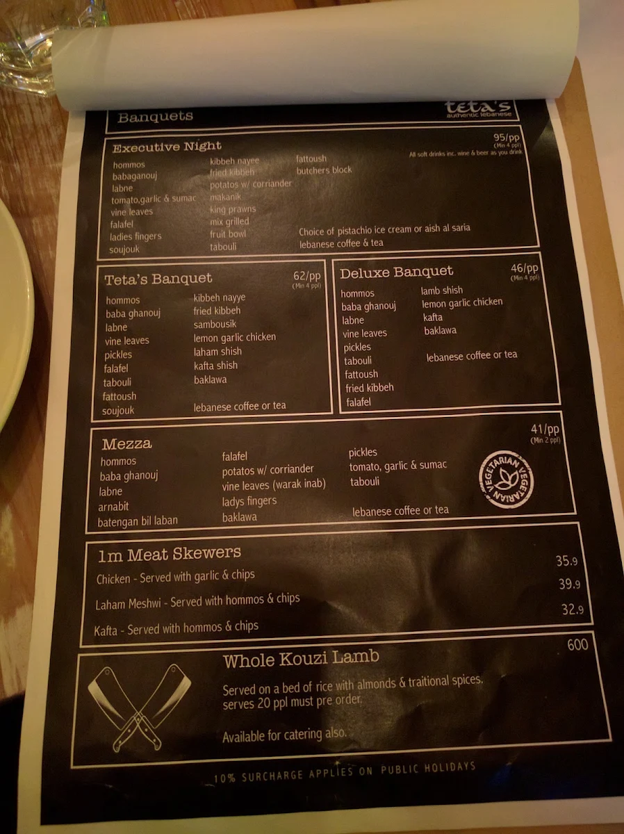 Menu, Teta's Authentic Lebanese Restaurant