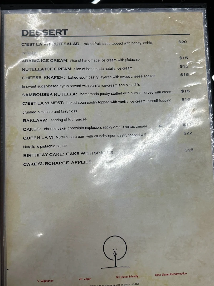 Menu, C'est LaVi Melbourne