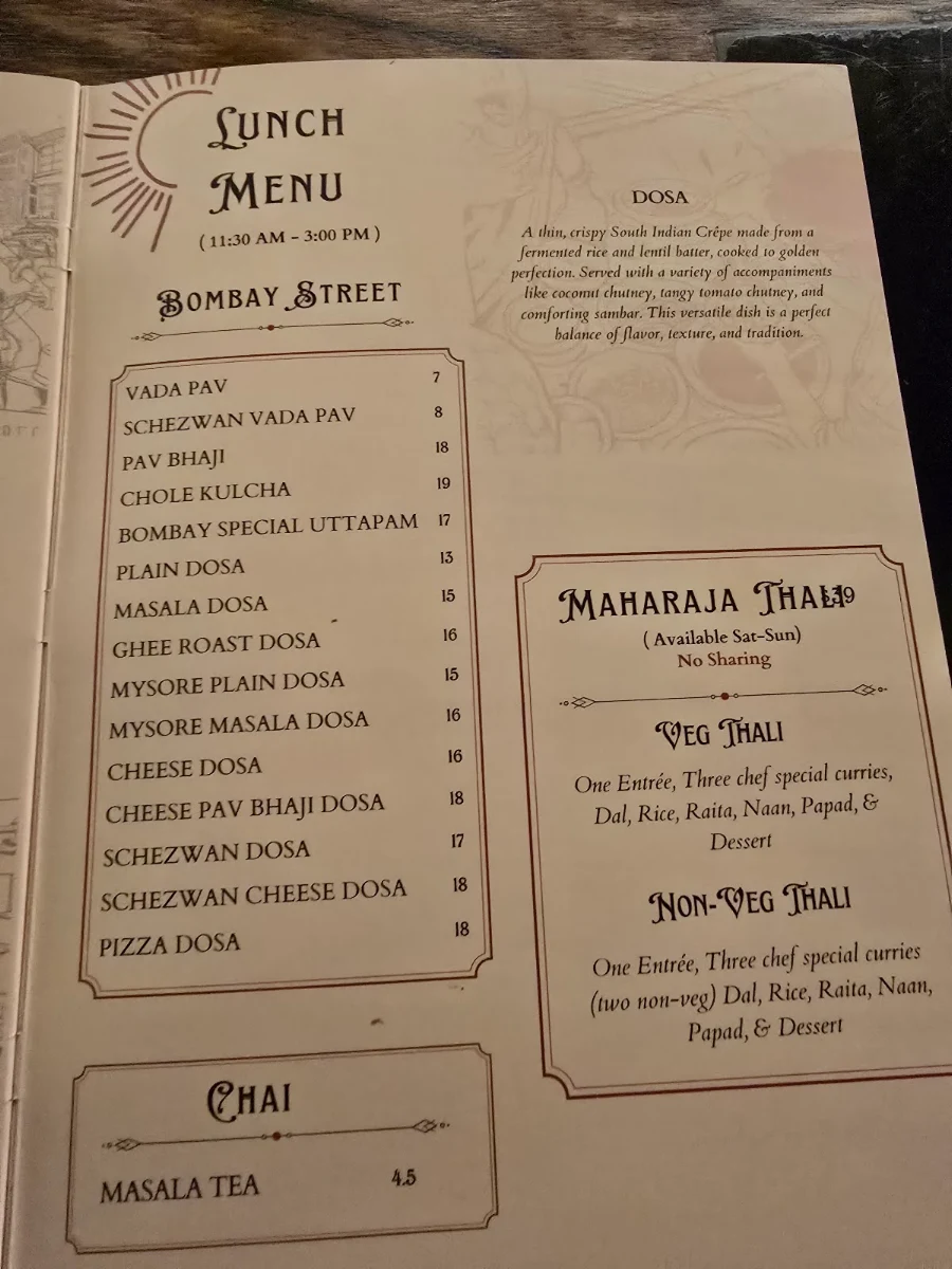 Menu, O'Bombay