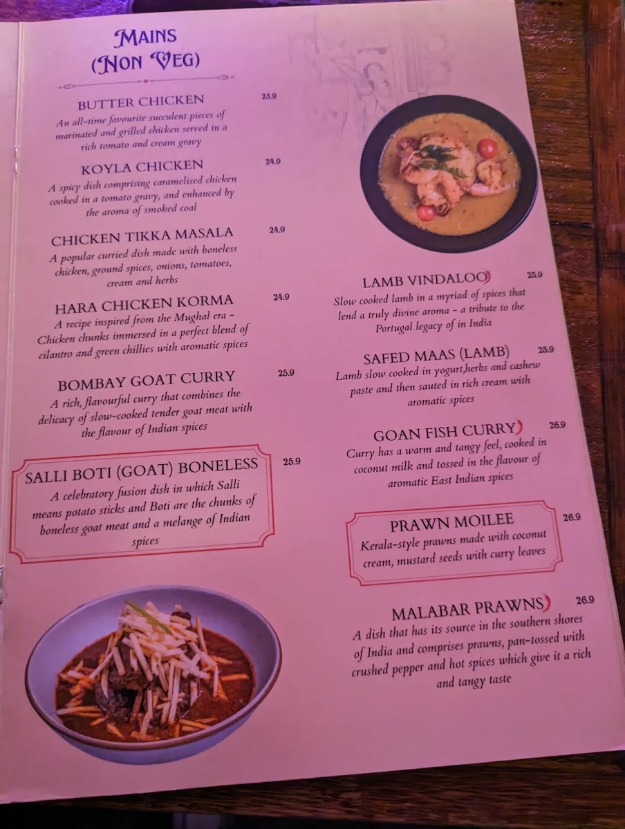 Menu, O'Bombay