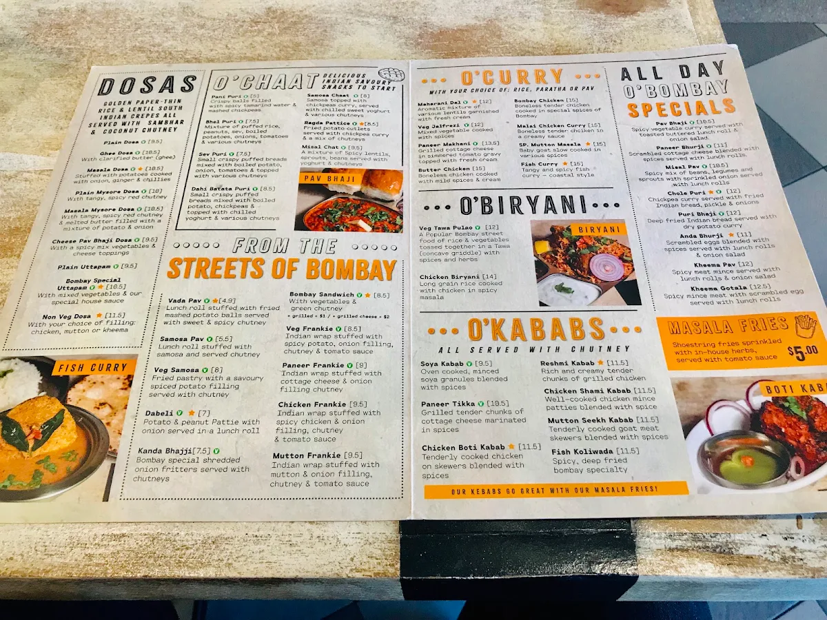 Menu, O'Bombay