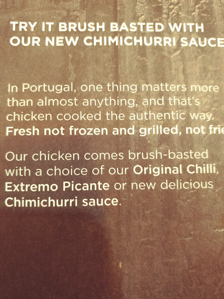 Menu, Oporto Sydney Olympic Park