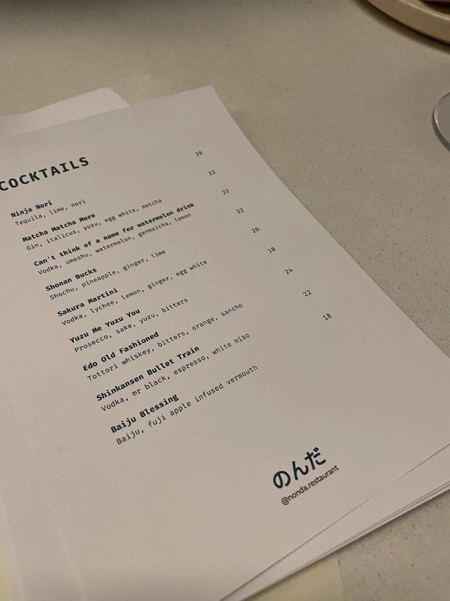 Menu, Nonda