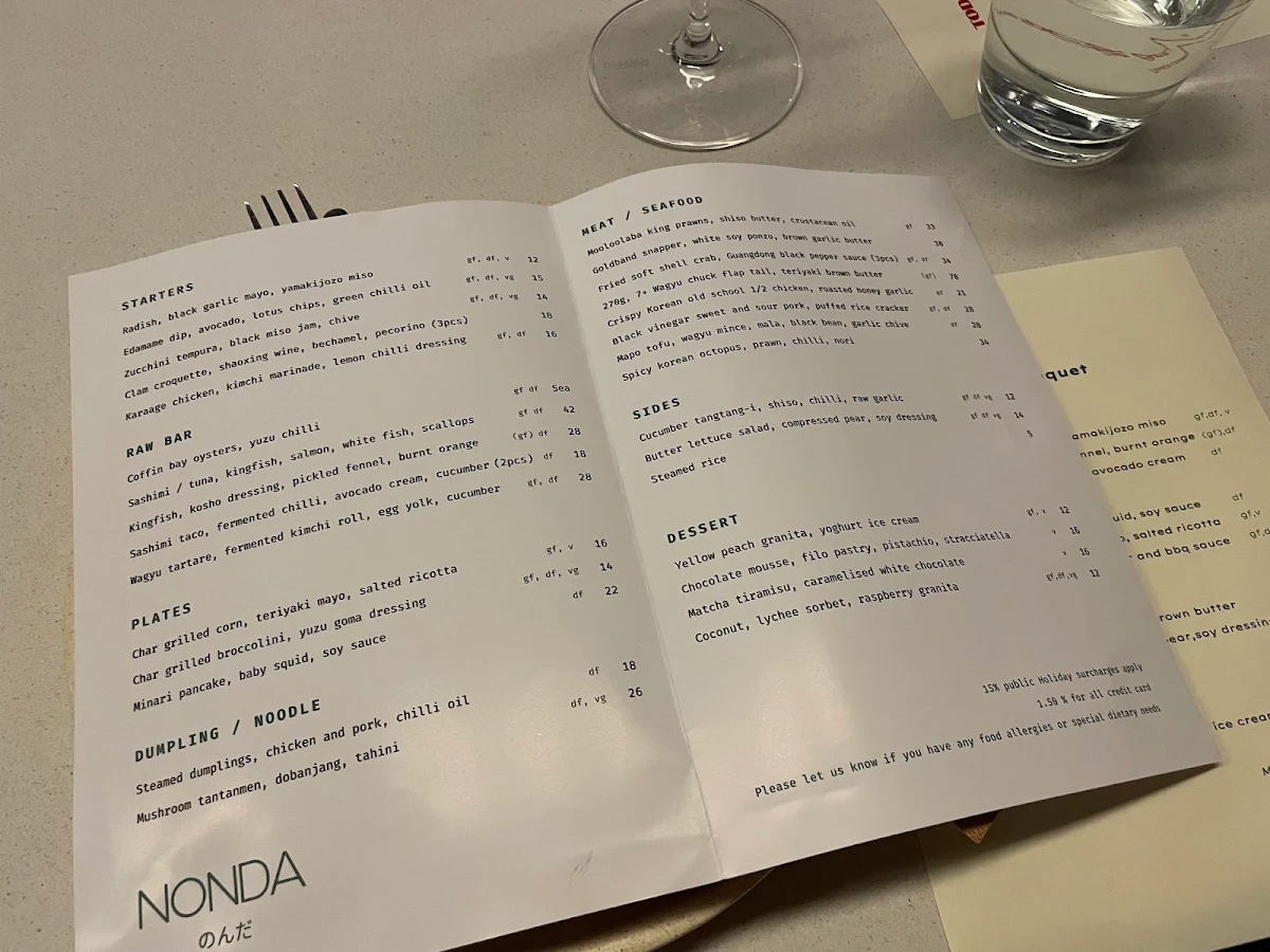 Menu, Nonda