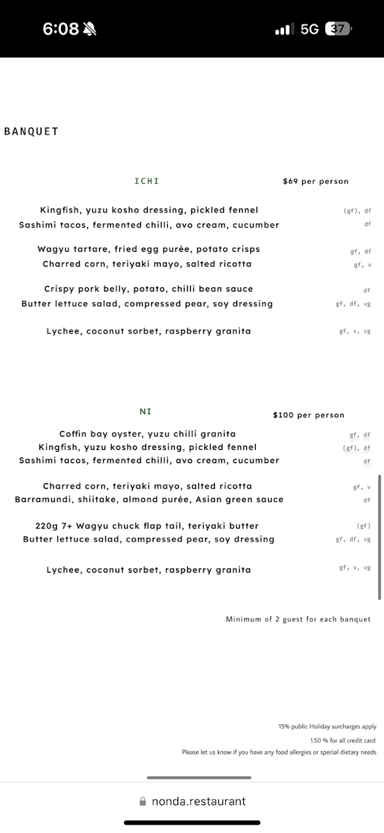 Menu, Nonda