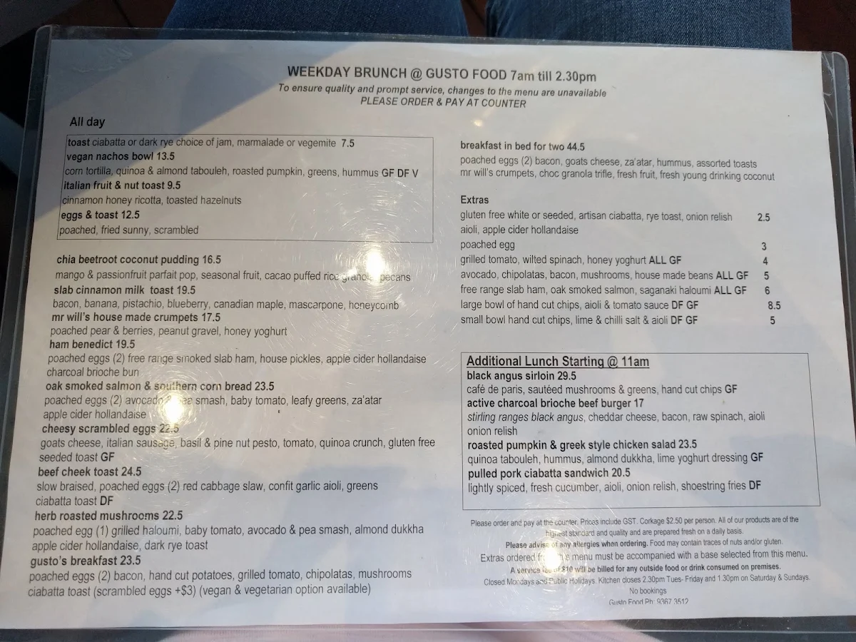 Menu, Gusto Food