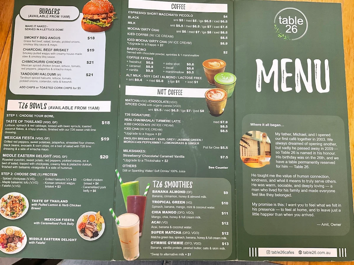 Menu, Table 26 Carindale