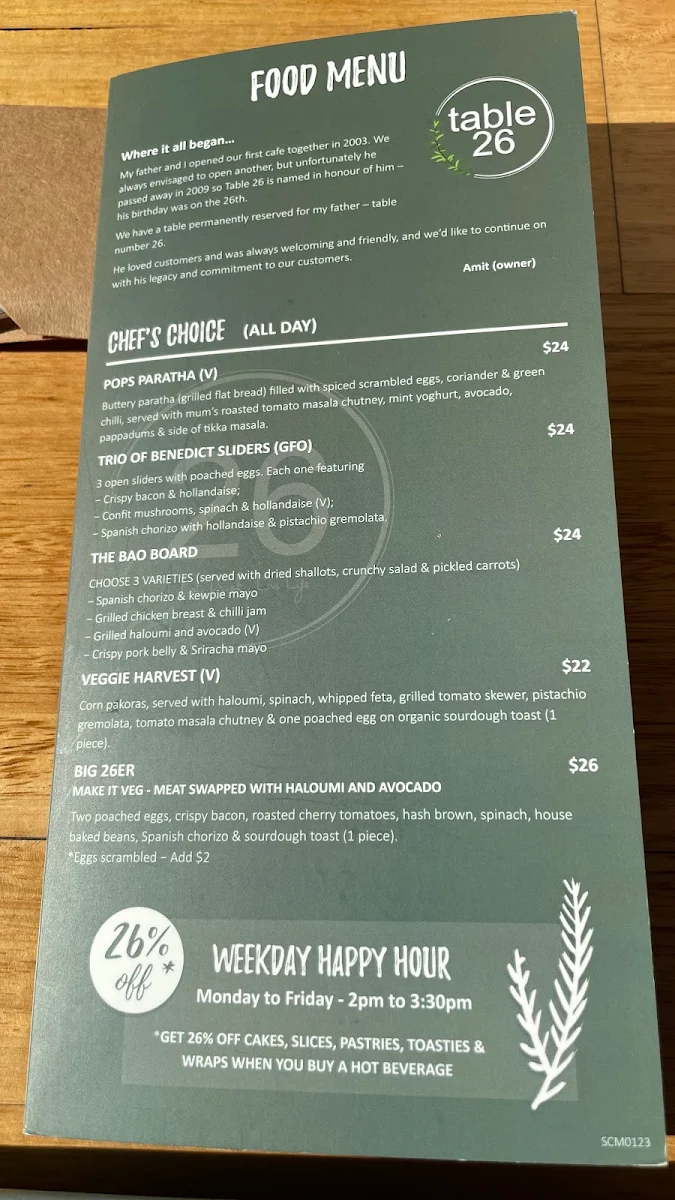 Menu, Table 26 Carindale