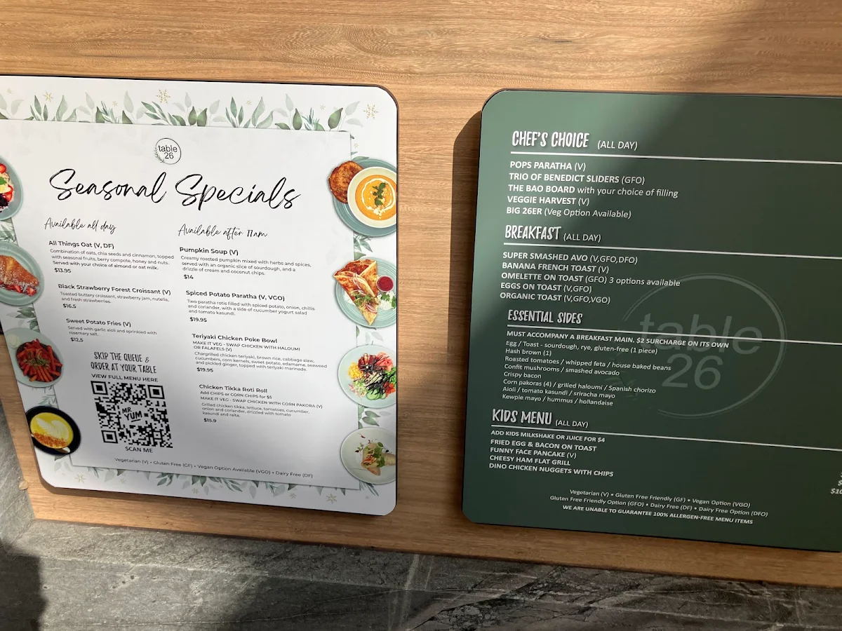 Menu, Table 26 Carindale