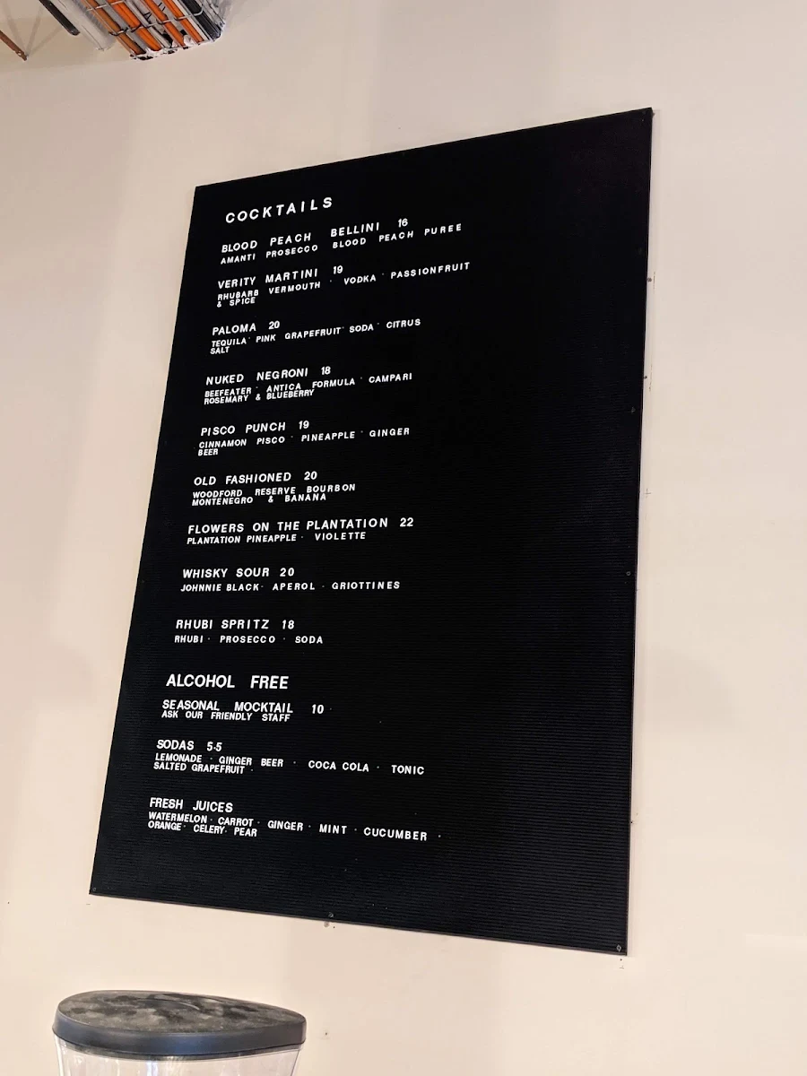 Menu, Verity Lane Market