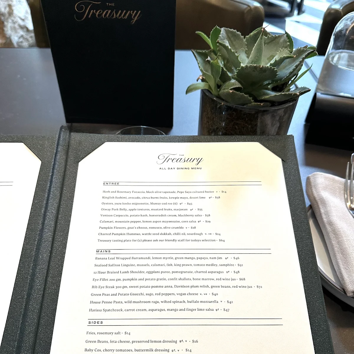 Menu, The Treasury at InterContinental Sydney