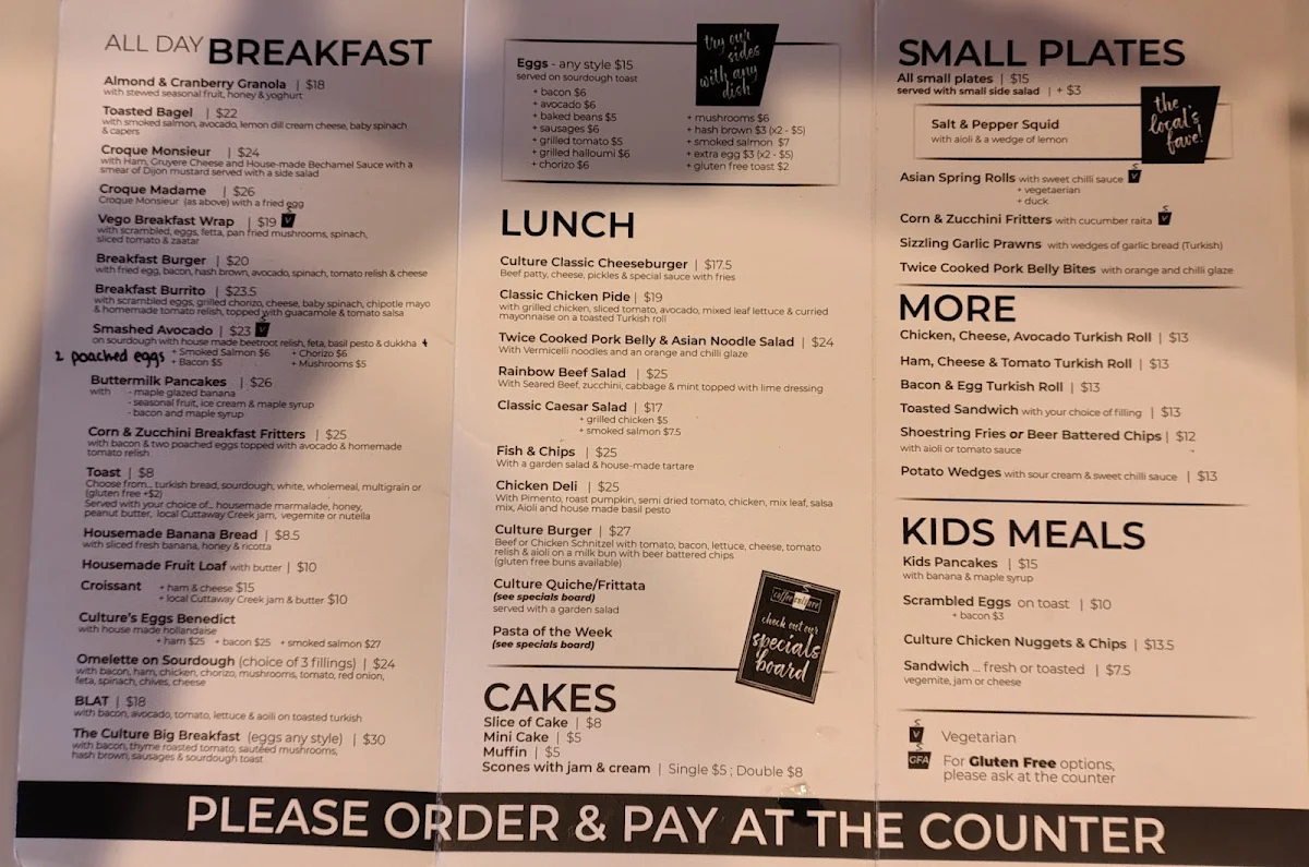 Menu, Coffee Culture