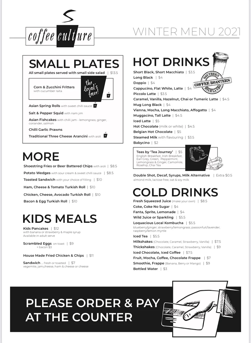 Menu, Coffee Culture