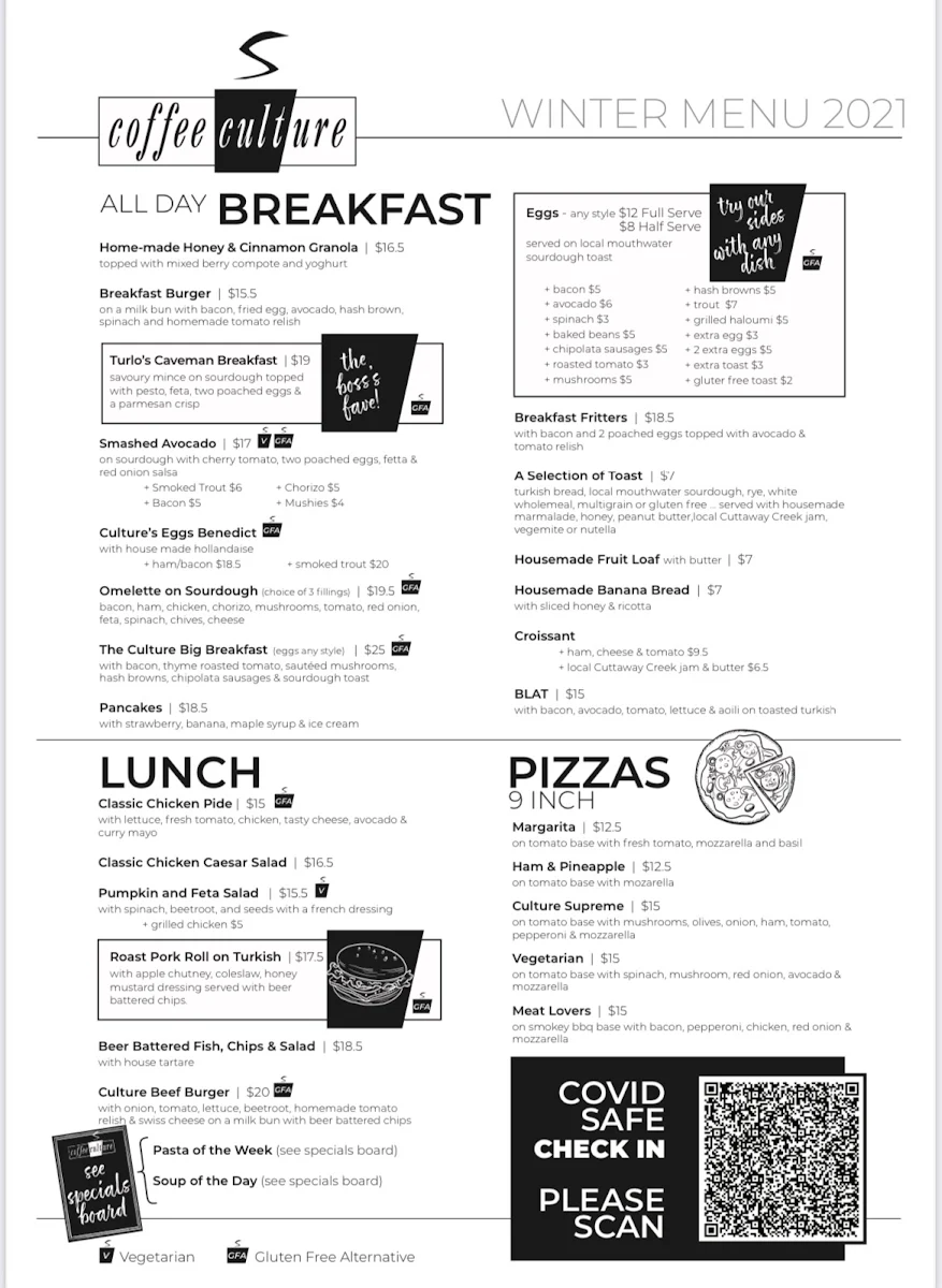 Menu, Coffee Culture