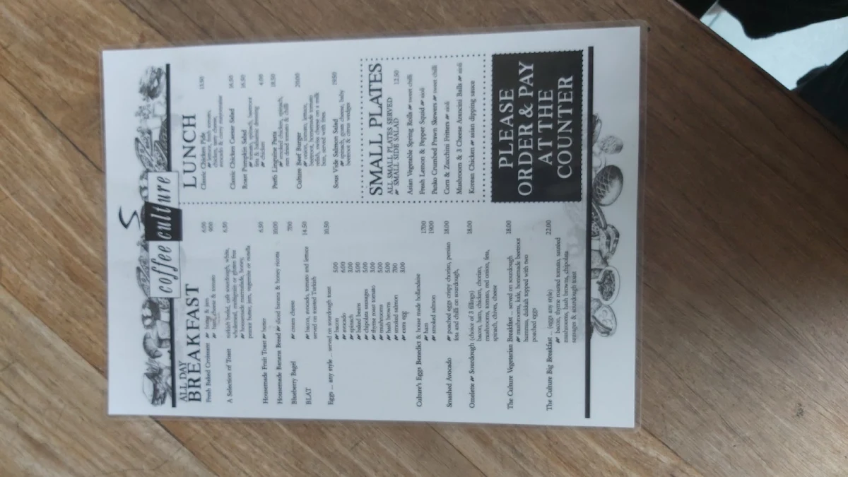 Menu, Coffee Culture