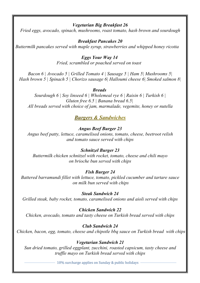 Menu, La Petite Birkenhead