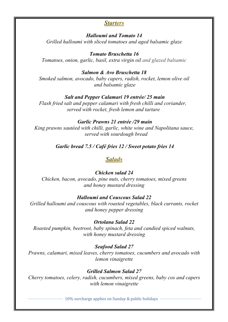 Menu, La Petite Birkenhead