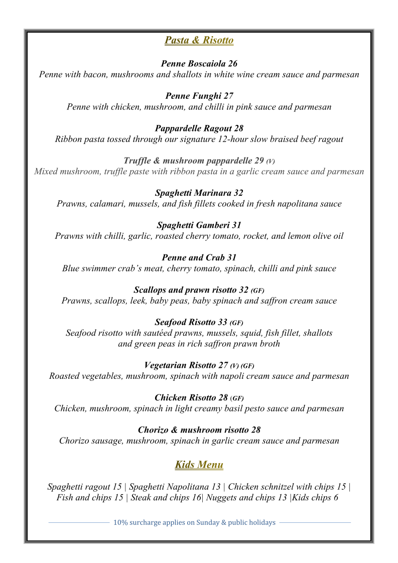 Menu, La Petite Birkenhead