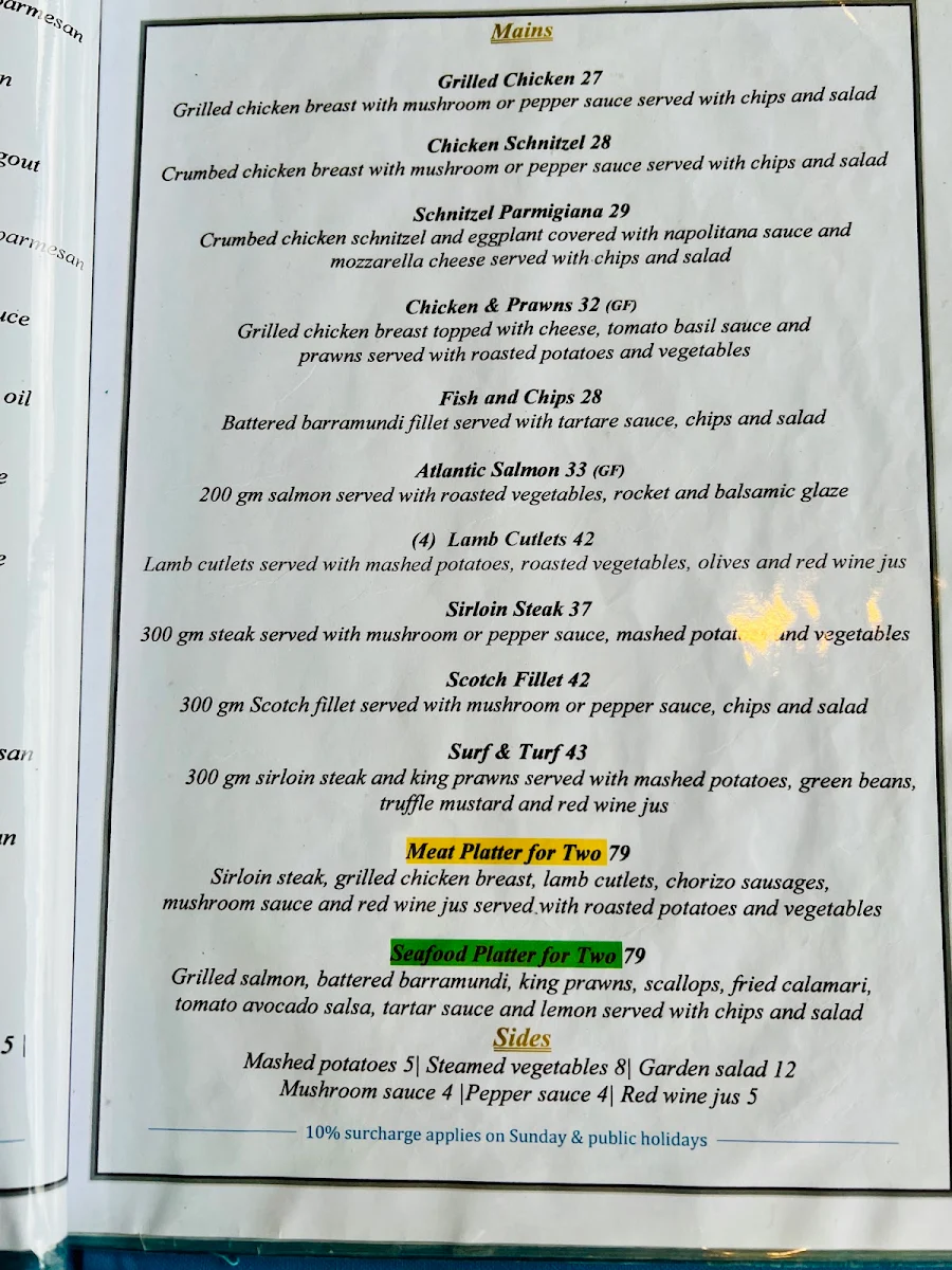 Menu, La Petite Birkenhead