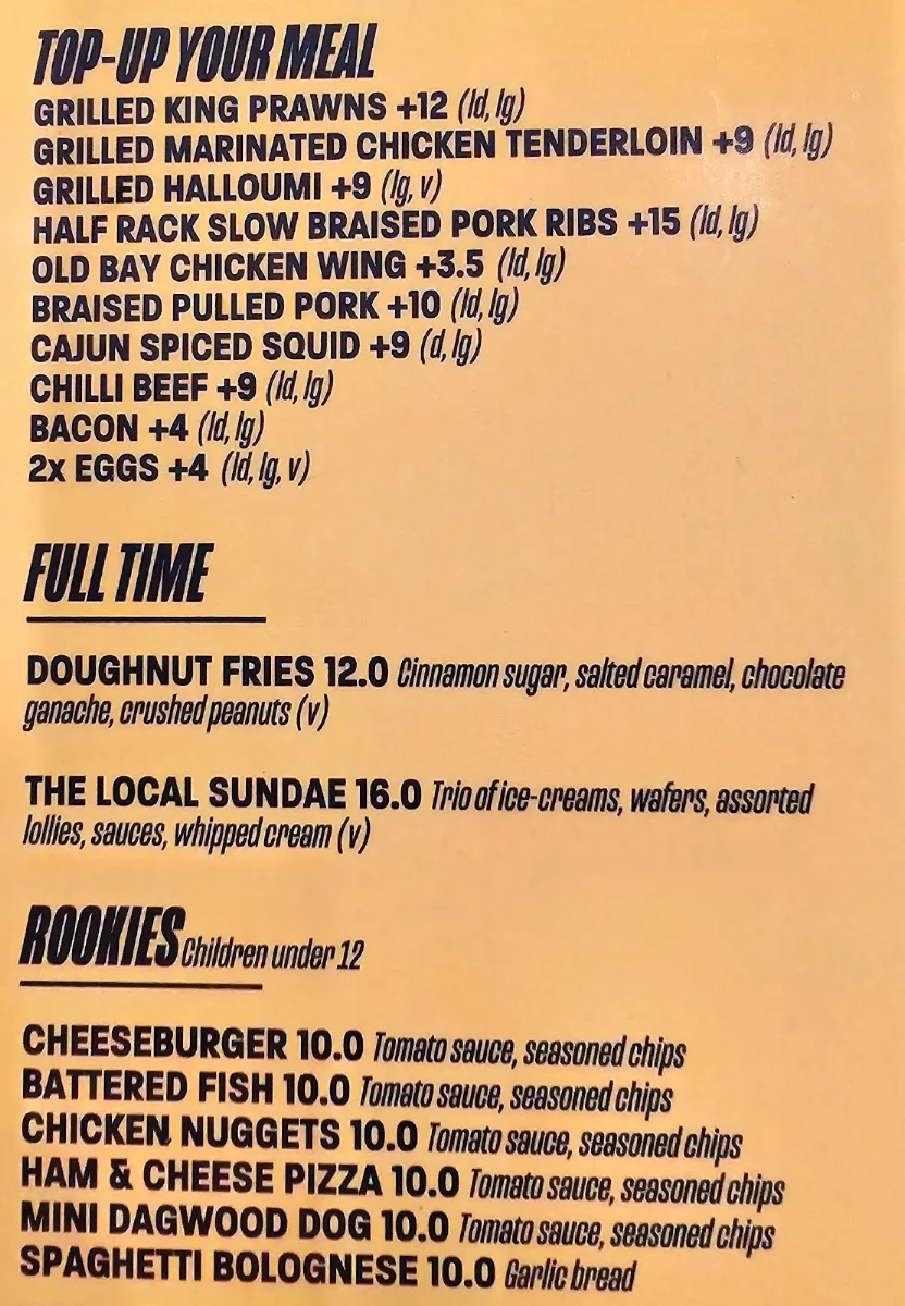 Menu, The Local Tavern