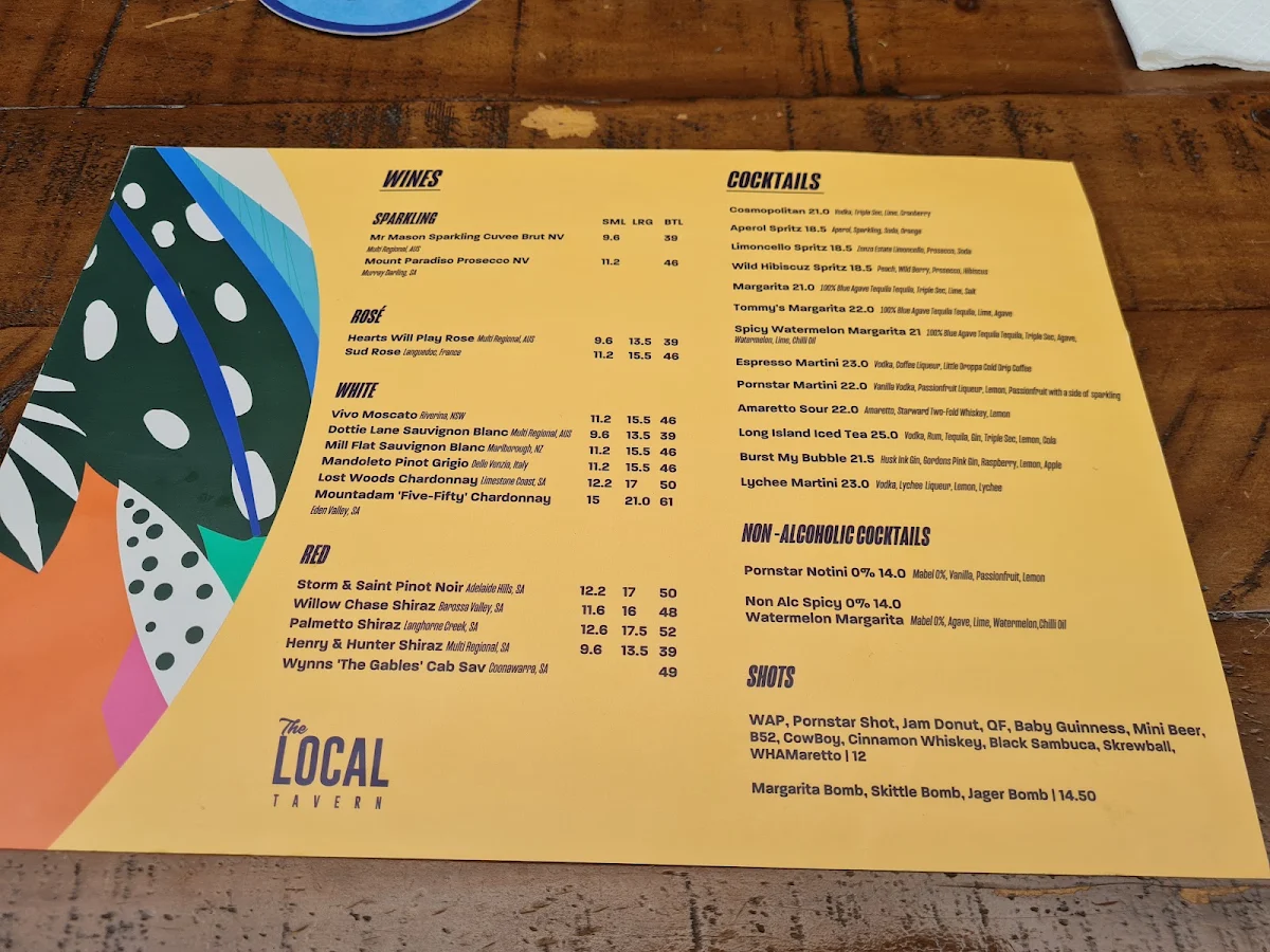 Menu, The Local Tavern