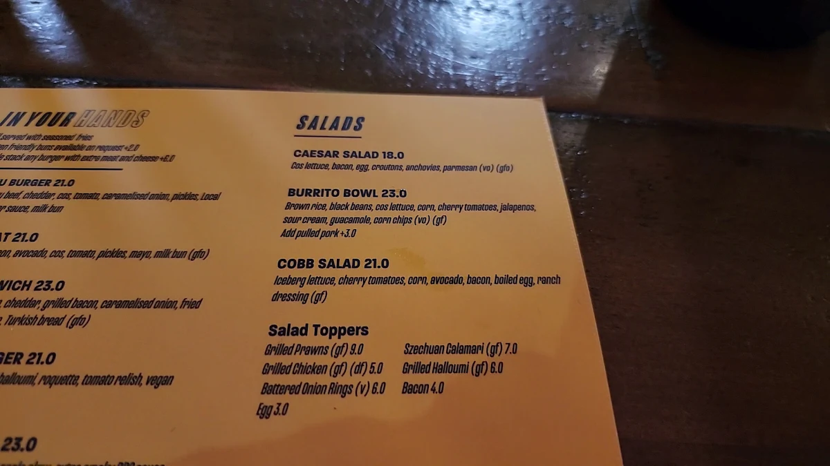 Menu, The Local Tavern