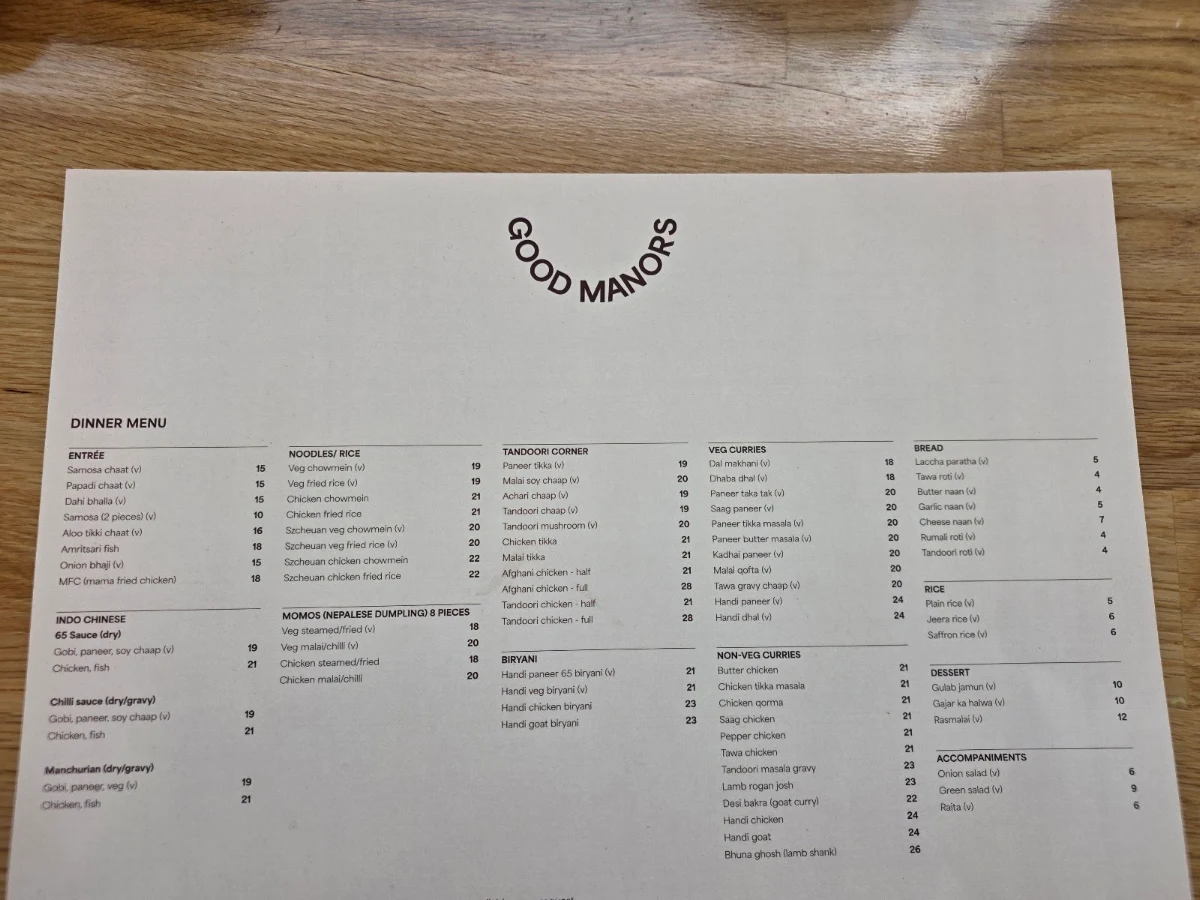 Menu, GOOD MANORS