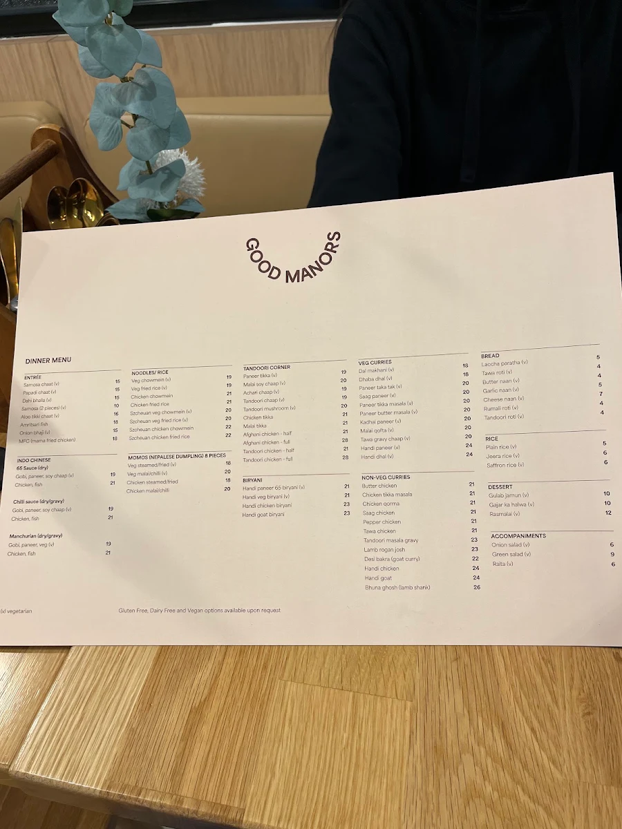 Menu, GOOD MANORS