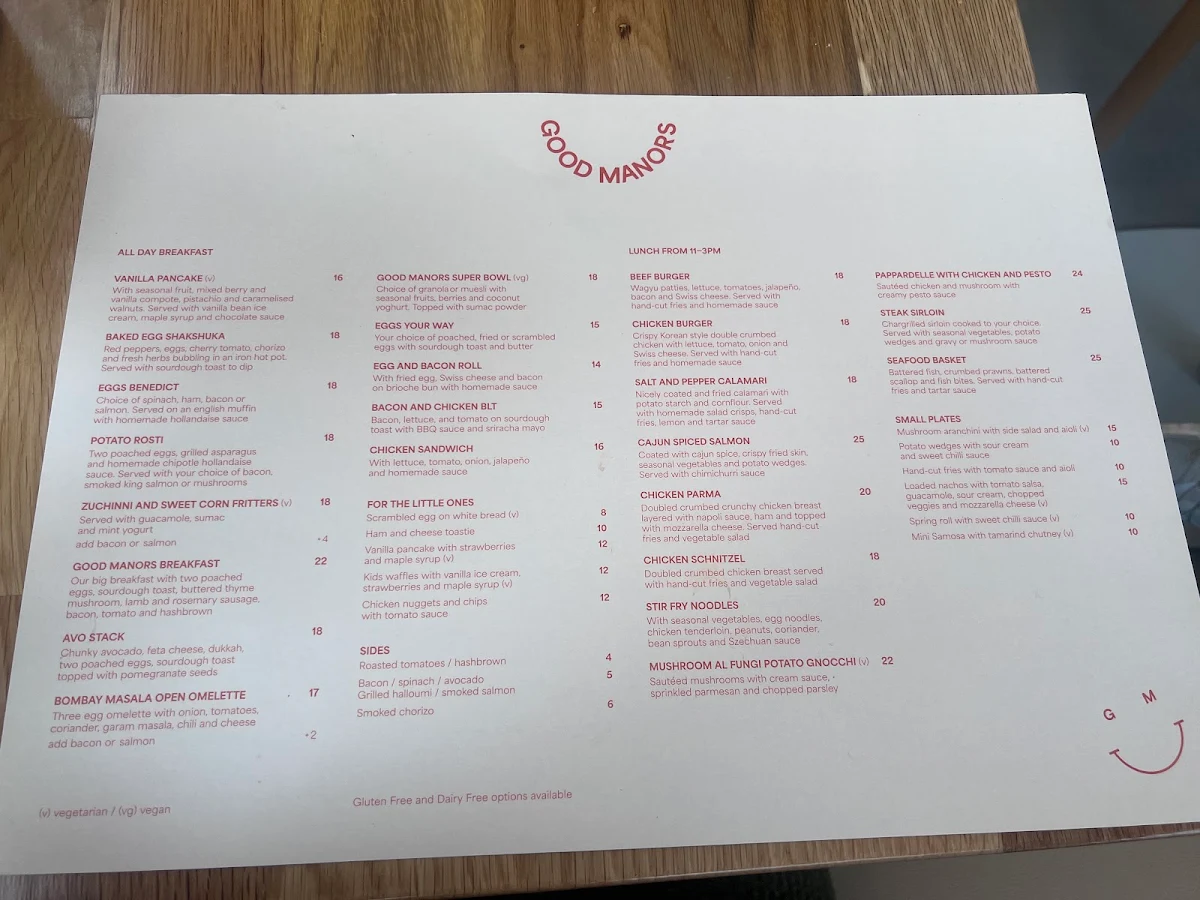 Menu, GOOD MANORS