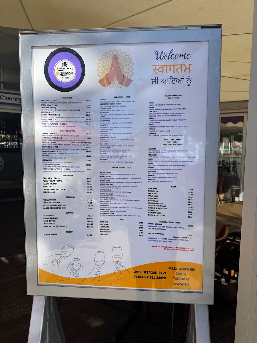 Menu, Indian Curry Kingdom