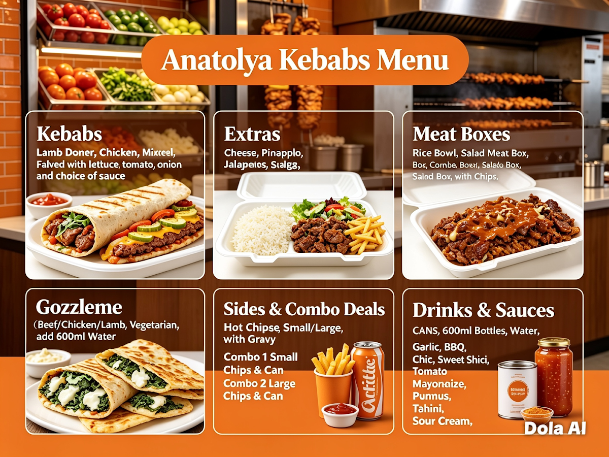 Menu, Anatolya Kebabs