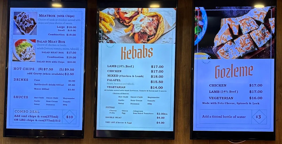 Menu, Anatolya Kebabs