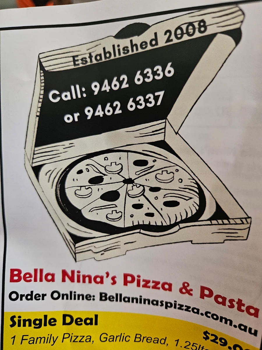 Menu, Bella Ninas Pizza & Pasta