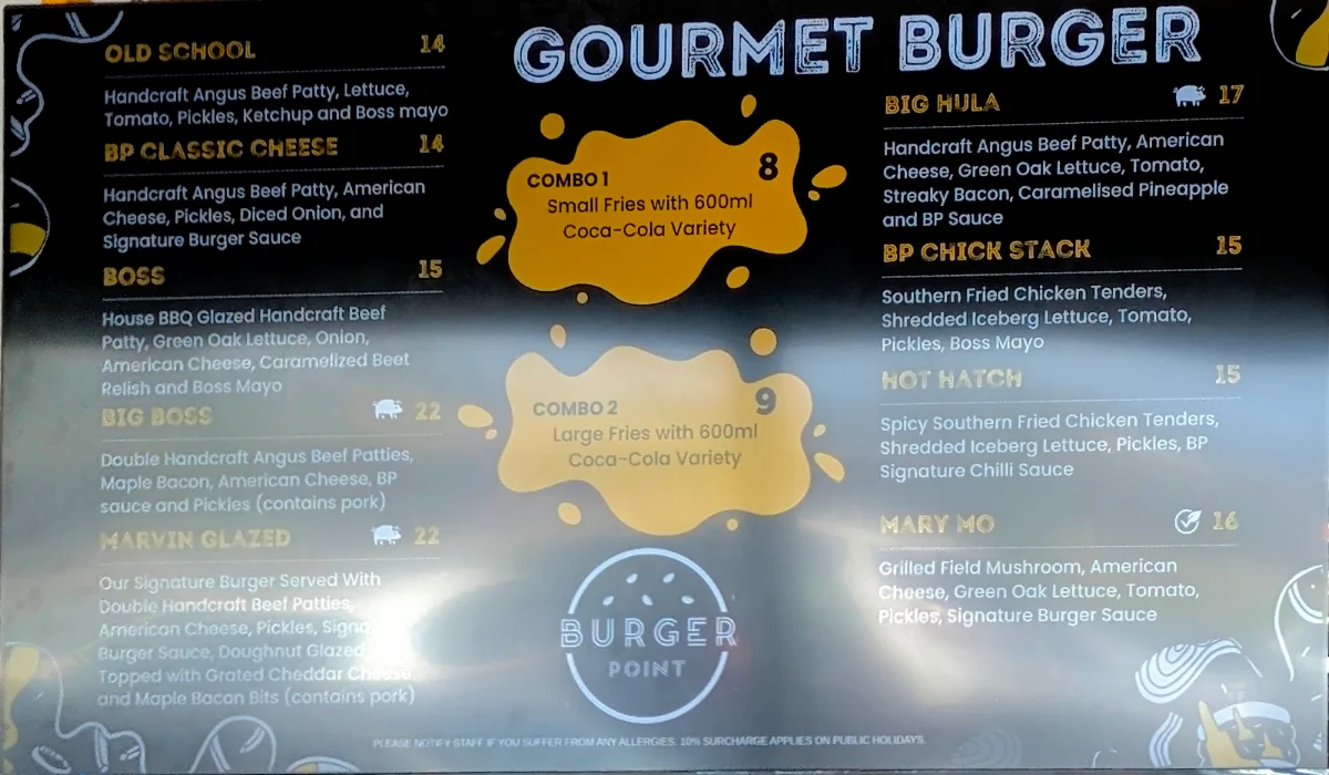 Menu, Burger Point Mambourin