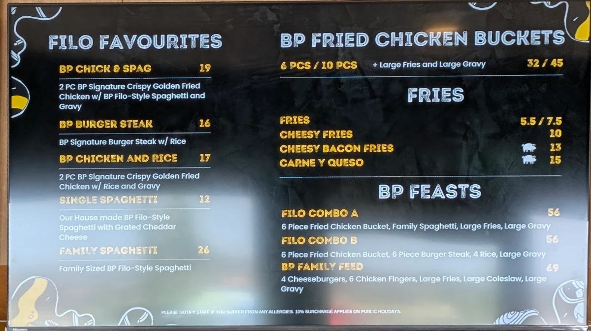 Menu, Burger Point Mambourin