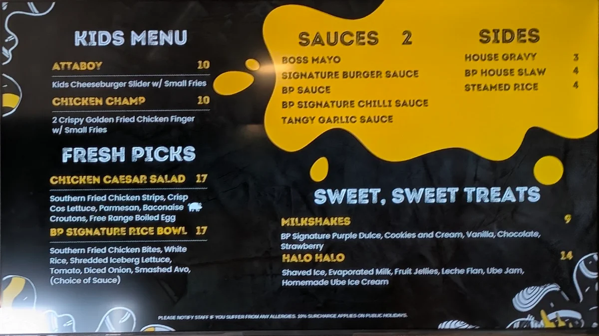 Menu, Burger Point Mambourin