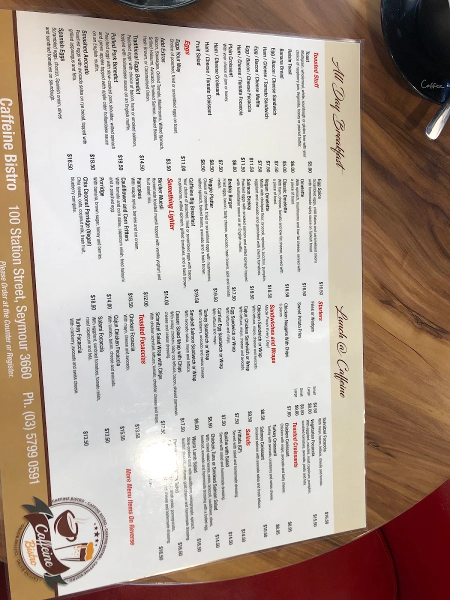 Menu, Caffeine Bistro