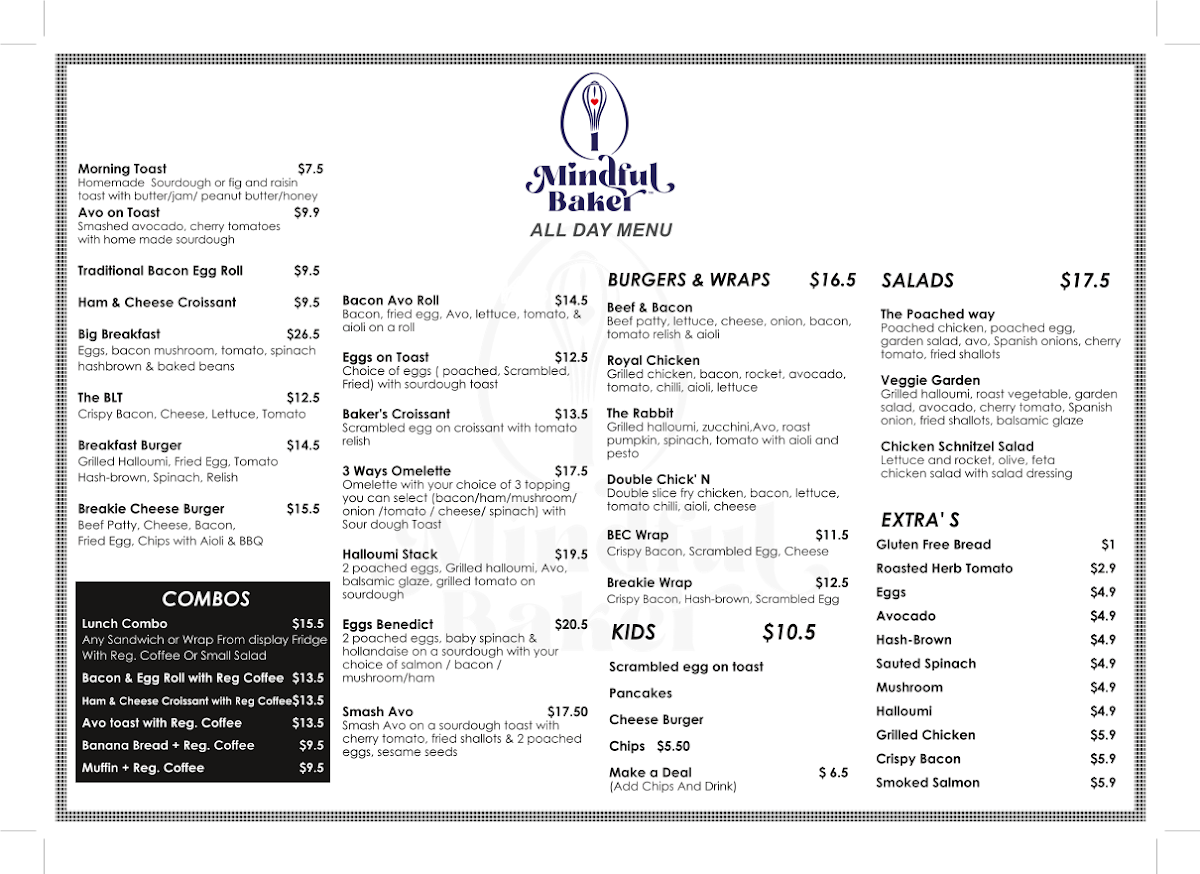 Menu, Mindful Baker