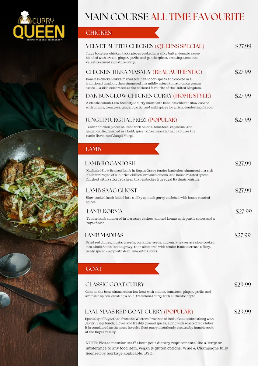 Menu, Curry Queen - Indian Tandoori Restaurant in Hampton