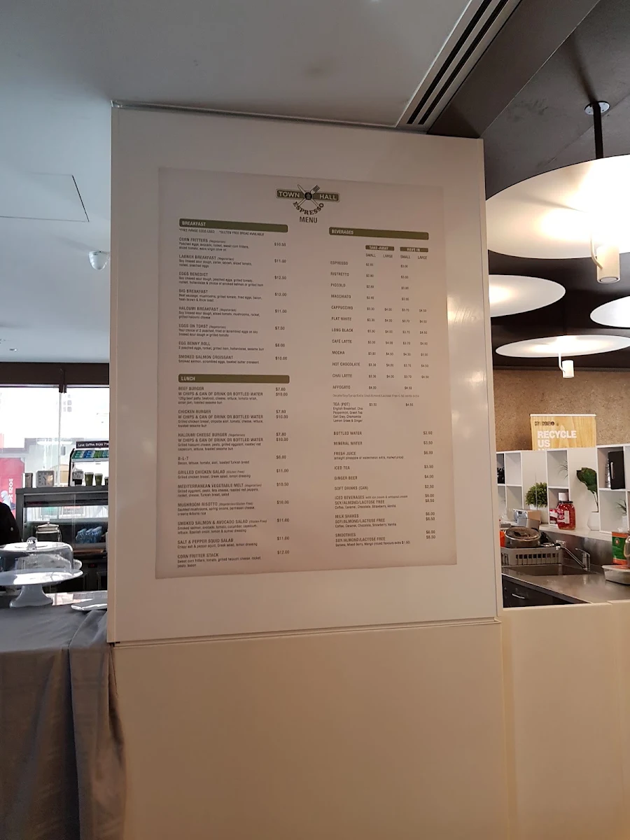 Menu, Town Hall Espresso