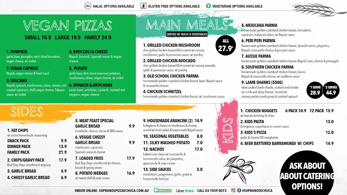 Menu, Soprano's Pizza Pasta Grill Restaurant & Bar Echuca