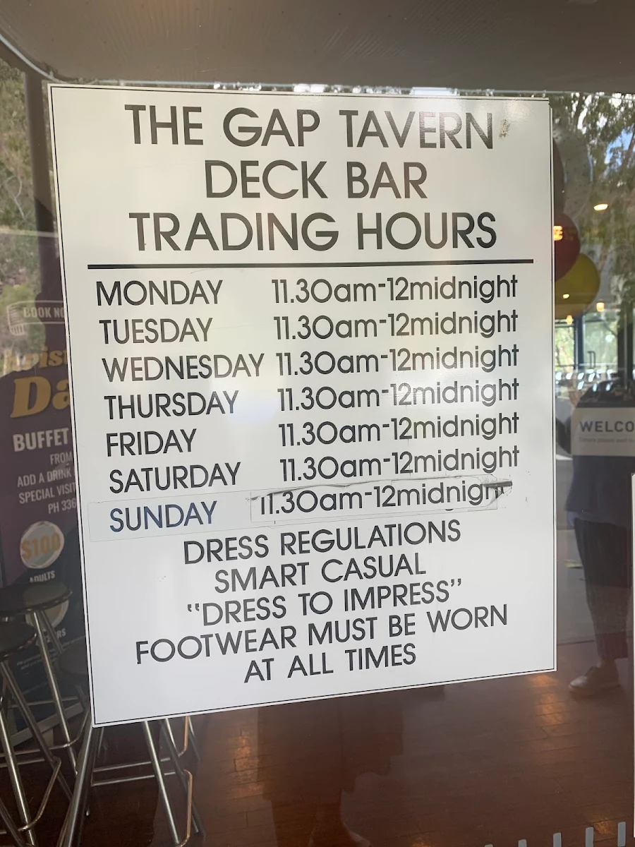 Menu, The Gap Tavern