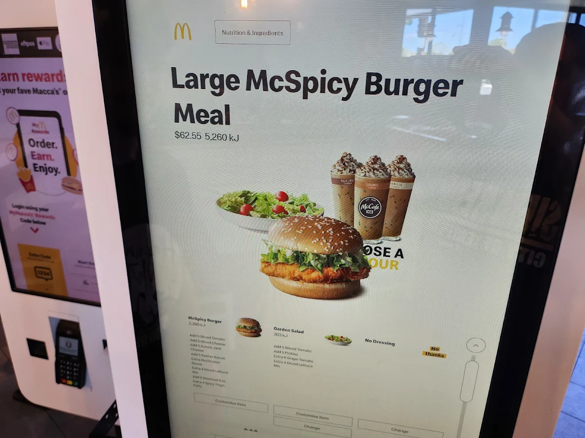 Menu, McDonald's Camden Park