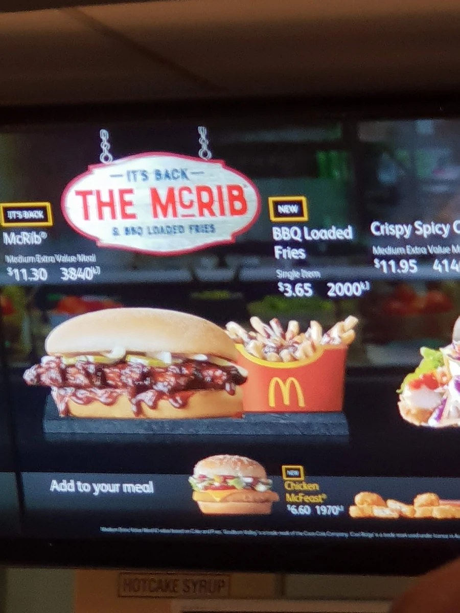 Menu, McDonald's Camden Park