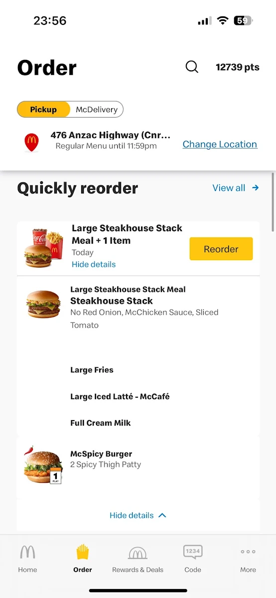 Menu, McDonald's Camden Park
