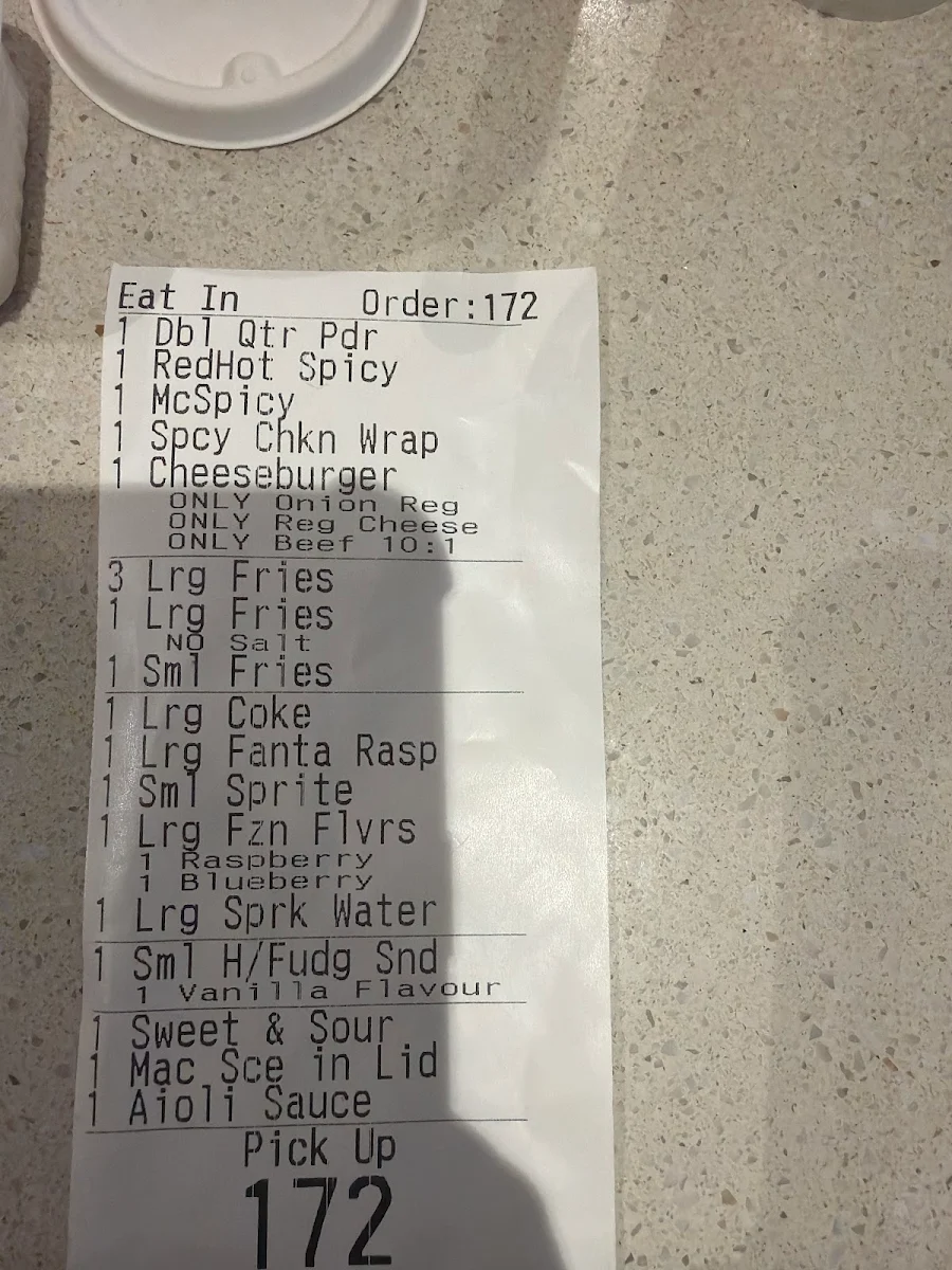 Menu, McDonald's Frankston II