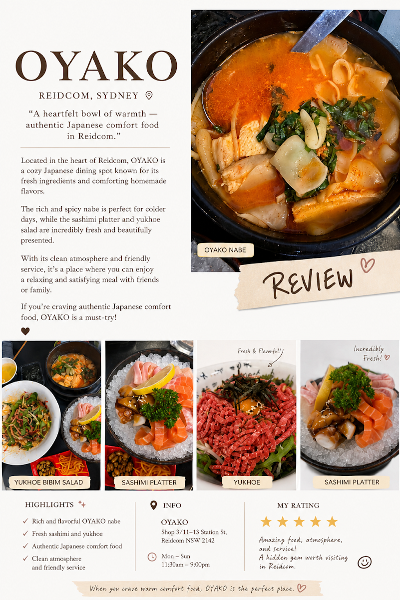 Menu, Oyako Lidcombe