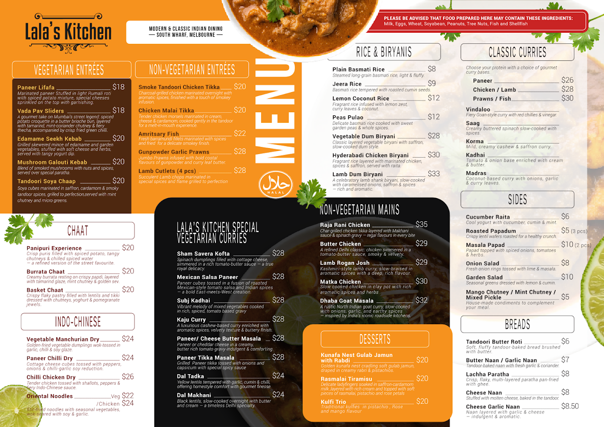 Menu, Lala’s Kitchen | South Wharf Riverside
